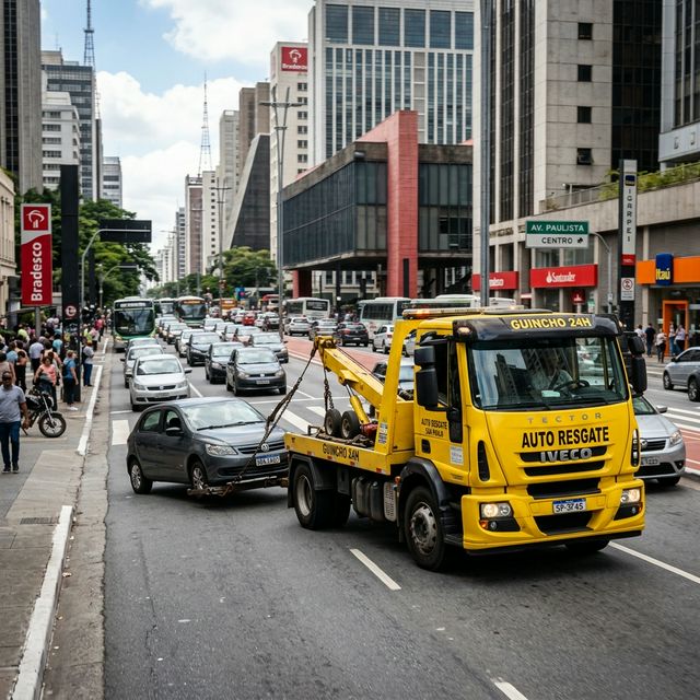 Profissional da Seven Guinchos atendendo carro parado em São Paulo